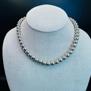 925 Sterling Silver Pearl Ball Beaded 8mm Chain Necklace, 16”